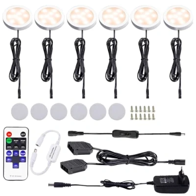 Imagen de AIBOO LEDCocina Regulable Debajo de La Luz del Gabinete con Control Remoto Inalámbrico por RF,Iluminación Empotrada en LED,6 Paquetes Luces LED 12V12W Pantalla(Blanco Caliente2700K)