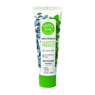 Imagen de HAPPY BIO COSMETICS Pasta De DIENTES, Aliento Fresco Menta y Eucaliptus BIO, Sin Fluor, Dientes Vegana, Gluten, Con Certificación Ecológica,75 ml
