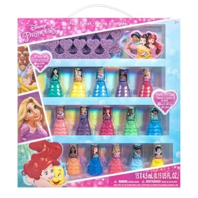 Imagen de Townley Girl Princesas Disney Esmalte de Uñas Secado Rápido, No Tóxico, Base Agua, Natural y Seguro Set Regalo para Niñas Colores Brillantes Opacos Edades 3+ (18 Piezas)