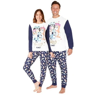 Imagen de Bluey Pijama Familiar a Juego Pijamas Navidad Familia, Conjunto Regalos para la Familia (Blanco/Azul Hombres,L)