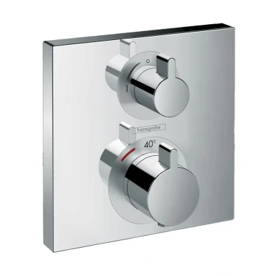 Imagen de hansgrohe Ecostat Square termostato empotrado , grifo con botón de seguridad (SafetyStop) a 40 C, rectangular para ducha y bañera, mezclador 2 funciones, cromo, 15714000