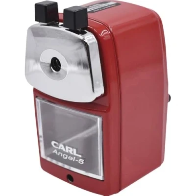 Imagen de CARL Angel 5 Sacapuntas manual con soporte de mesa metal, silencioso, para aula, hogar y oficina, color rojo