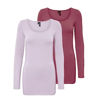 Imagen de VERO MODA Camiseta VMMAXI para mujer, Rosa/Lila (1x Hawthorn Rose/1x Lavender Fog), XL