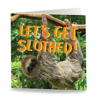 Imagen de Maturi Tarjeta de felicitación cumpleaños divertida con texto en inglés Let&#039;s Get Slothed, interior blanco, 15,5 x cm