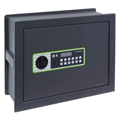 Imagen de Arregui 241150 Fuerte de empotrar a Pared con Cerradura codigo electronico Caja Seguridad para casa y hogar Fundo Extensible Fácil Instalar 32 x 42 15/25 cm, Dark Grey Red