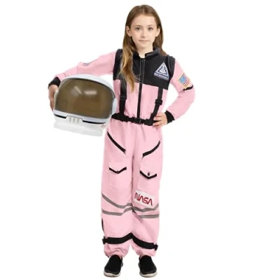 Imagen de SPOOKTACULAR CREATION Disfraz de astronauta rosa para niñas pequeñas. Incluye traje espacial con casco móvil. Ideal Halloween, cosplay y fiestas temáticas.(3T (3 4 años))