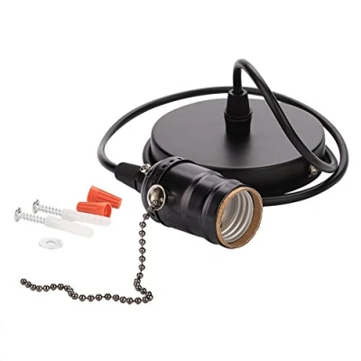 Imagen de Zerodis Portalámparas Colgante Edison, Casquillo E27, Lámpara con Interruptor de Cadena Tirón(Black)