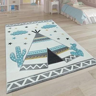 Imagen de Alfombra Infantil, Habitación Infantil Colores Pastel, Motivo 3D Tipi Indio En Beige, tamaño:120x170 cm