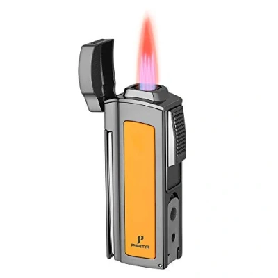 Imagen de PIPITA Resistente al viento Antorcha Mechero,4 Rojo Llamas Gas Butano Recargable Encendedor con perforador y Cortador Multifuncional Encendedors (Vendido sin Gas)
