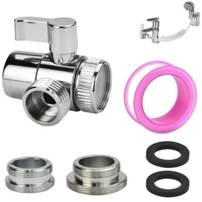 Imagen de SLTAXAR Válvula de Tres Vías G1/2’’ Desviador Agua para Grifo, Desviadora Ducha Latón, 3 Recambios Columna con Adaptador Grifo M22 a M24 Cocina Baño