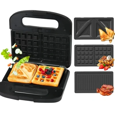 Imagen de Extralink sandwichera 3 en 1 tostadora, grill y gofrera con placas intercambiables, de 1000W, revestimiento antiadherente, fácil limpieza, sandwichera, gofrera, waffle maker