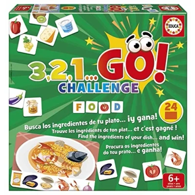 Imagen de Educa 3,2,1, GO Challenge Food, Encuentra Todos los Ingredientes de tu Plato y serás el Chef Ganador 24 Platos 70 Ingredientes, 2 a 5 Jugadores, 6 años (19392)
