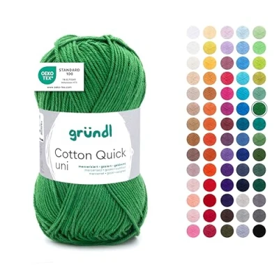 Imagen de Gründl Lana Cotton Quick Uni hilo para tejer y ganchillo, 100% algodón, 1 ovillo de 50 g/125 m, ganchillo/tejer, helecho