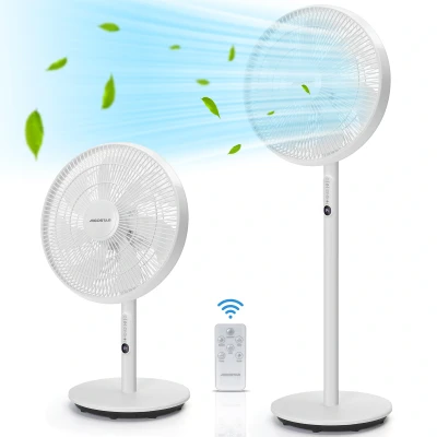 Imagen de Aigostar Ventilador de Pie, 7 Aspas, Mando a Distancia, 3 Modos y Velocidades, Temporizador 9 h Oscilación 90º, 45W Altura Ajustable. Blanco Sedate