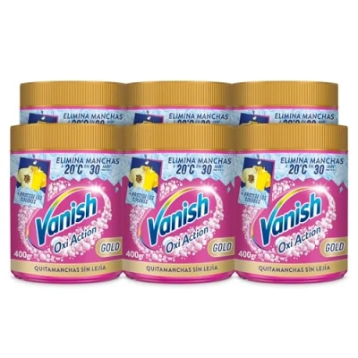 Imagen de Vanish Oxi Action Multipoder Quitamanchas multibeneficio para la ropa, elimina olores y potenciador del lavado, En Polvo, Sin Lejía, 6 x 400gr (2,4kg)