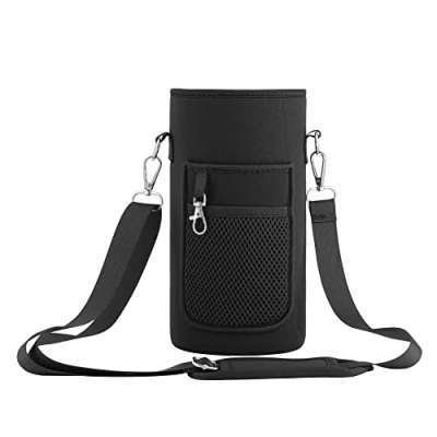 Imagen de kwmobile Estuche para Botella de Neopreno Funda Botellas hasta 2 litros con Correa Ajustable y Bolsillos Negro