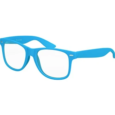 Imagen de Balinco Nerd Gafas De Sol Con Lentes Transparentes Goma Mate Retro Vintage Unisex Bisagra Muelle (Azul Claro)