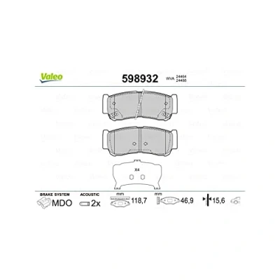 Imagen de VALEO 598932 Juego de pastillas freno Eje trasero con contacto avisador desgaste Chapa antichirridos HYUNDAI: SANTA FE 2, 3, H 1 Travel