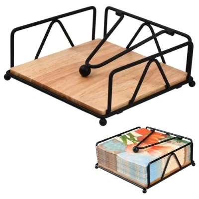 Imagen de Natuce Porta Servilletas de Papel Mesa, Servilletero Cuadrado Mesa Metal Madera con Barra Pesada, Dispensador Servilletas, Soporte para Restaurante Cafetería Hotel Cocina