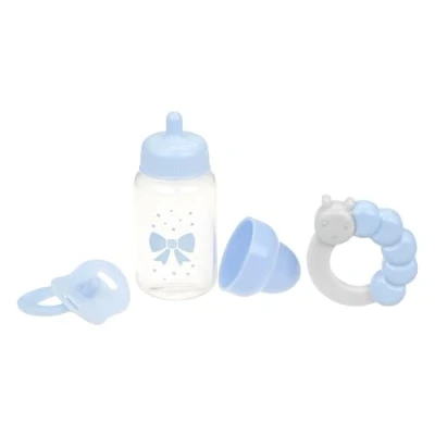 Imagen de JC Toys Set de 3 accesorios para muñecas (biberón, chupete y sonajero), azul, se adapta a todas las hasta 50 cm, +2 años