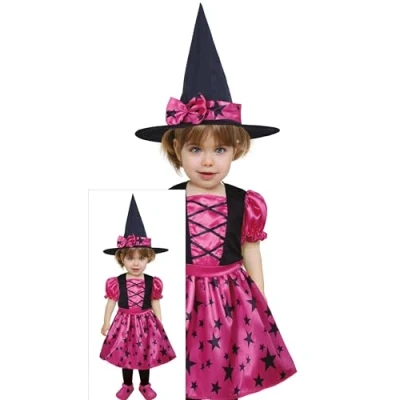 Imagen de FIESTAS GUIRCA Disfraz de Brujita Estrellas Rosa para Bebé Niña Halloween con Sombrero Bruja 12 18 Meses