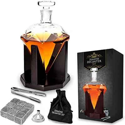 Imagen de mikamax decantador de diamante Juego whisky Jarra 850 ml Incluye soporte Set regalo