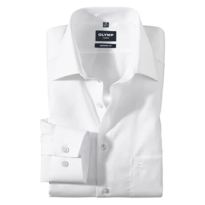 Imagen de OLYMP New Kent Camisa de negocios manga larga para hombre, monocolor, ajuste moderno, Color blanco., 39