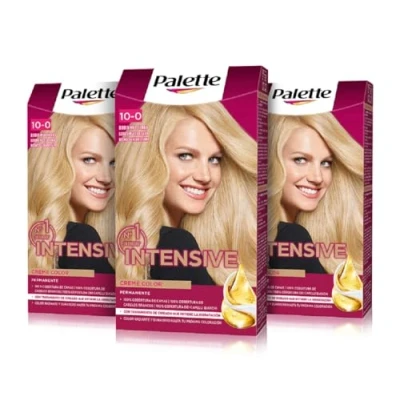 Imagen de PALETTE Intensive Creme Color 10 0 Rubio Muy Claro, tinte permanente con aceite de macadamia y almendras, cubre el 100% las canas raíces, para un pelo radiante