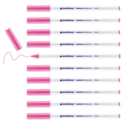 Imagen de edding 4600 rotulador textil rosa caja de 10 punta redonda 1 mm rotuladores textiles permanentes para dibujar en tejidos, resistentes a lavados hasta 60 C tela