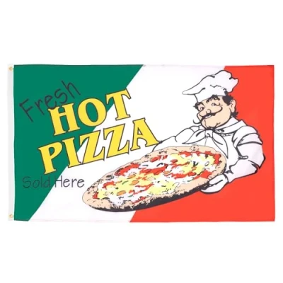 Imagen de AZ FLAG Bandera Pizza Caliente 150x90 cm de Las Pizzas 100% Poliéster Con Ojales Metal integrados 110g Colores Vivos Y Resistente A La Decoloración