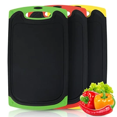 Imagen de Tabla Cortar Cocina Profesional, Juego de 3 Plastico con Ranuras para Zumo y Asas Antideslizantes, Tablas Grande Sin Bpa, Apto Lavavajillas, Verduras, Frutas, Carne