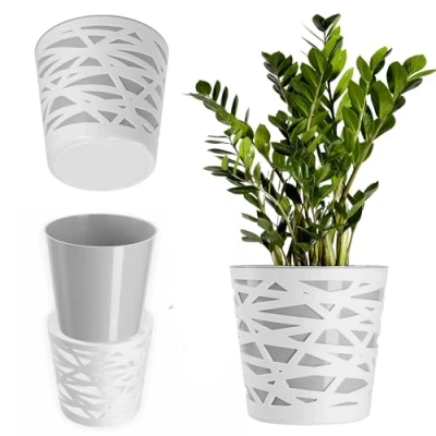 Imagen de KADAX Maceta, macetero, maceta redonda de plástico, para flores, plantas, balcón, interiores, ligera, moderna (13 cm, gris)