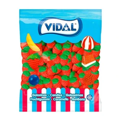 Imagen de Vidal Golosinas Fresas Silvestres, Caramelo de Goma con Sabor y Forma Fresa, Colores Verde Rojo. Bolsa 1.5 Kg