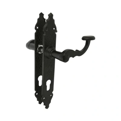 Imagen de Amig Juego De 2 Manillas Para Puertas Paso Mod.100PB90 Bocallave a 90 mm 280 x 45 3,5 Cuadradillo 8 Uso Con Cerraduras Embutir Tipo Forja Zamak Acabado en Negro