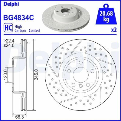 Imagen de DELPHI BG4834C Disco de freno 345 24 5 ventilado revestido altamente carbonizado sin cojinete rueda, anillo sensor ABS BMW: 3 Berlina, 4 Coupé