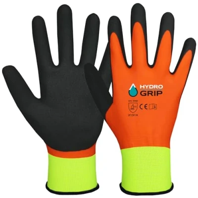 Imagen de ACE Guantes de trabajo impermeables HydroGrip 2 pares resistentes al agua, duraderos, antideslizantes, para uso profesional EN 388/21420 naranja amarillo M