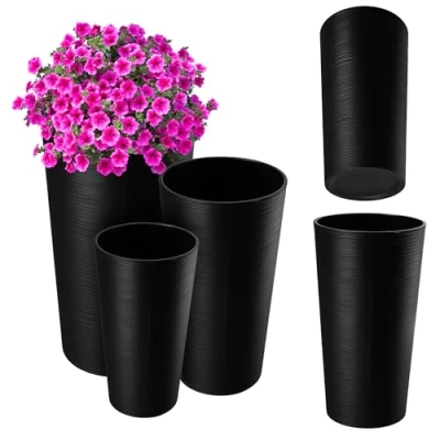 Imagen de KADAX maceta con virutas de madera, elegante inserto extraíble, protector para oficina, jardín, color negro