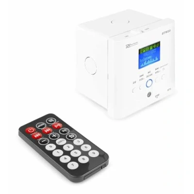 Imagen de Power Dynamics BTW30 Sistema de Audio Pared, 2X 15 vatios, Blanco, fácil instalación, Sonido Profesional, música Ambiental, sintonizador FM y Puerto USB, Amplificador Clase D