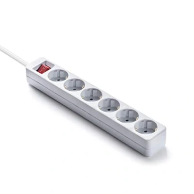 Imagen de FAMATEL Regleta ecosockets 6 tomas Enchufes con Interruptor de encendido 3 Metros Hasta 3680W Protección Infantil Orientación a 45o Evita consumos fantasma Blanco