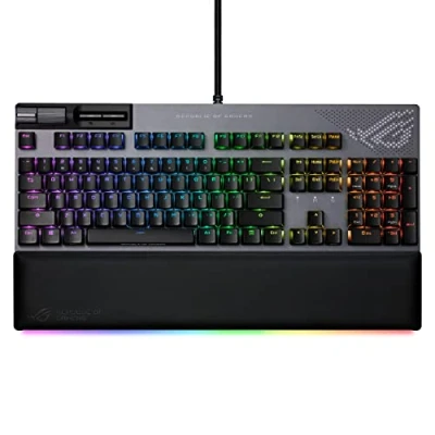 Imagen de ASUS ROG Strix Flare II Animate Teclado mecánico Bluetooth Gaming AZERTY con Pantalla LED Anime Matrix, interruptores optomecánicos NX Red, Reposamanos Luminosos, Iluminación Aura Sync