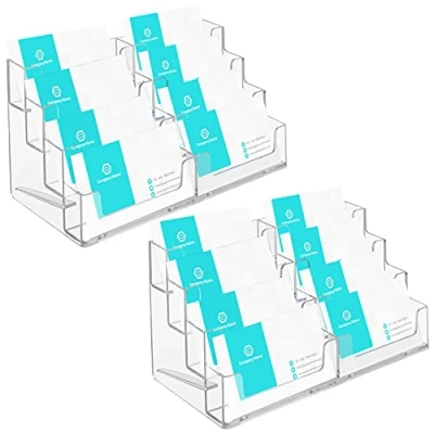 Imagen de Belle Vous Porta Tarjetas de Visita Acrílico Transparente (2) Para Hasta 320 Tarjetero Plastico 4 Niveles Sobremesa 8 Compartimentos Organizador Oficina, Hoteles, Encimeras