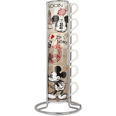 Imagen de Egan Juego de 6 Tazas café apilables PWM02I/6XY en la ciudad porcelana + Metaltrack 80 ml multicolor, 21 x 9 cm, apto para lavavajillas y microondas