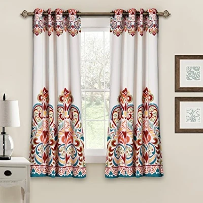 Imagen de Lush Decor Clara Curtains Juego de Paneles Ventana filtrantes luz Estilo Bohemio con Estampado Cachemira y Damasco para Sala Estar, Comedor, Dormitorio (par), 52 Pulgadas Ancho x
