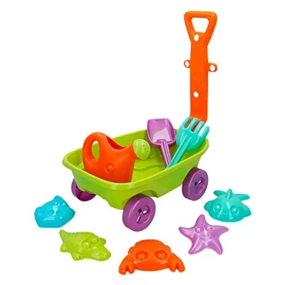 Imagen de ColorBaby Carretilla de playa con 1 regadera, rastrillo, pala y 5 moldes (43506)