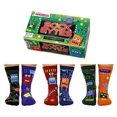 Imagen de United Oddsocks Sock Bytes Caja de 6 calcetines para niños, talla 30,5 38,5, EE. UU. 13,5 8, multicolor, 12