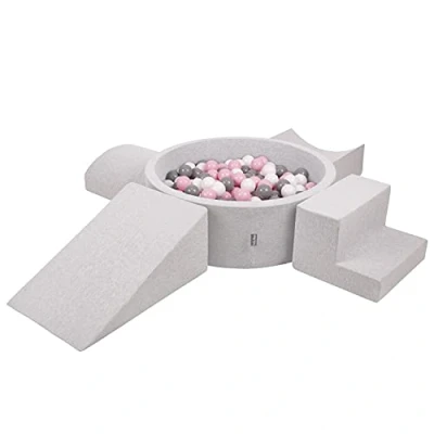 Imagen de KiddyMoon Parque Infantil De Espuma con Rodondo Piscina Bolas (300 Bolas) para Niños, Gris Claro: Blanco/Gris/Rosa Claro