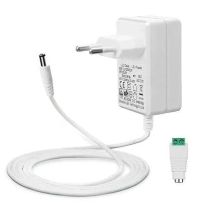 Imagen de 12V 2A Fuente de Alimentación para Tiras LED, Transformador AC 200 240V a DC Adaptador Controlador 24W con Cable 5ft/1,5m, EU Cargador, Conector 5,5 x 2,1mm, Aprobación GS TUV CE