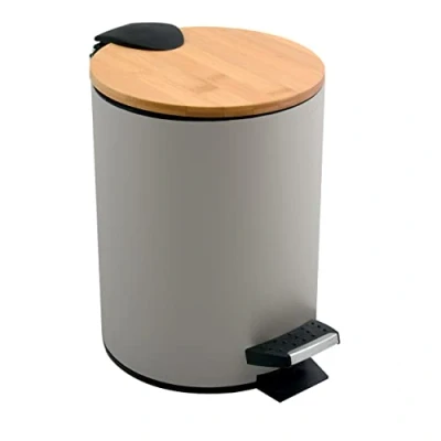Imagen de Spirella SP2304 Adonis Basura para baño (5 L, Acero Inoxidable, bambú, con Descenso automático y Cubo Interior, Cierre Suave), Color Gris, Plástico, Topo