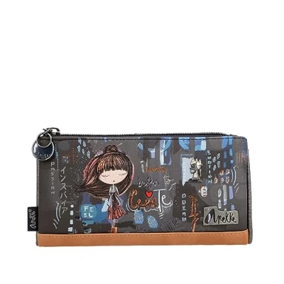 Imagen de Anekke Billetero Grande Flexible de Mujer Protección RFID Billetera Polipiel con Cierre Cremallera y Lengüeta Contemporary Accesorios Complementos Medidas 21x10x2cm