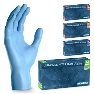 Imagen de ARNOMED guantes nitrilo extra fuerte talla M, de 50% más gruesos, azul,100 uds/caja, sin polvo, látex, S, L y XL, desechables